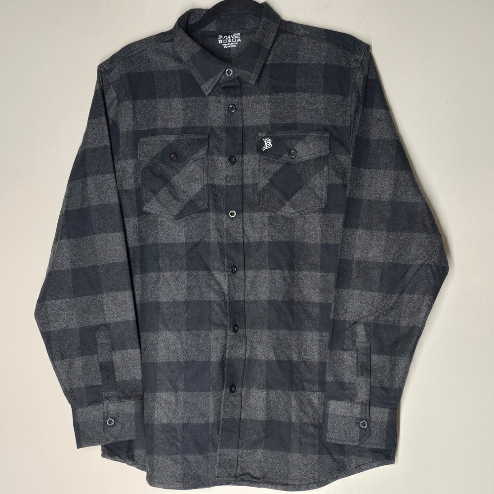 B Flannel Nomad Plaid Shirt Black Gray Buffalo Check Workwear Casual S‎ Small